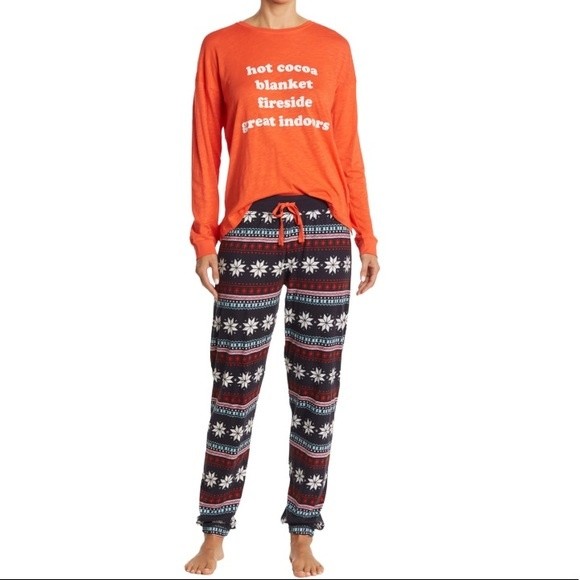 Nwt Cozy Zoe Fireside Long Sleeve Top & Fair Isle Pants 2 Pc Pajama Set Size Sm